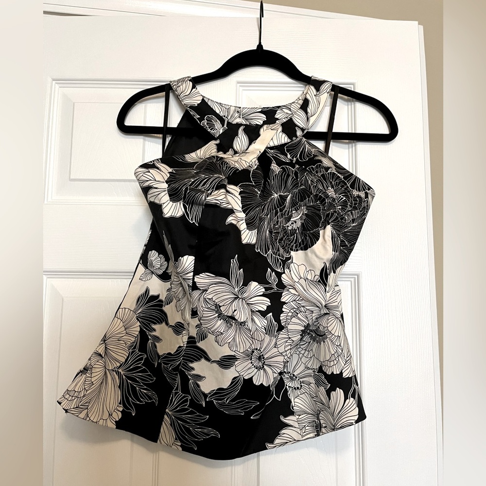 Black and white cross strap floral blouse